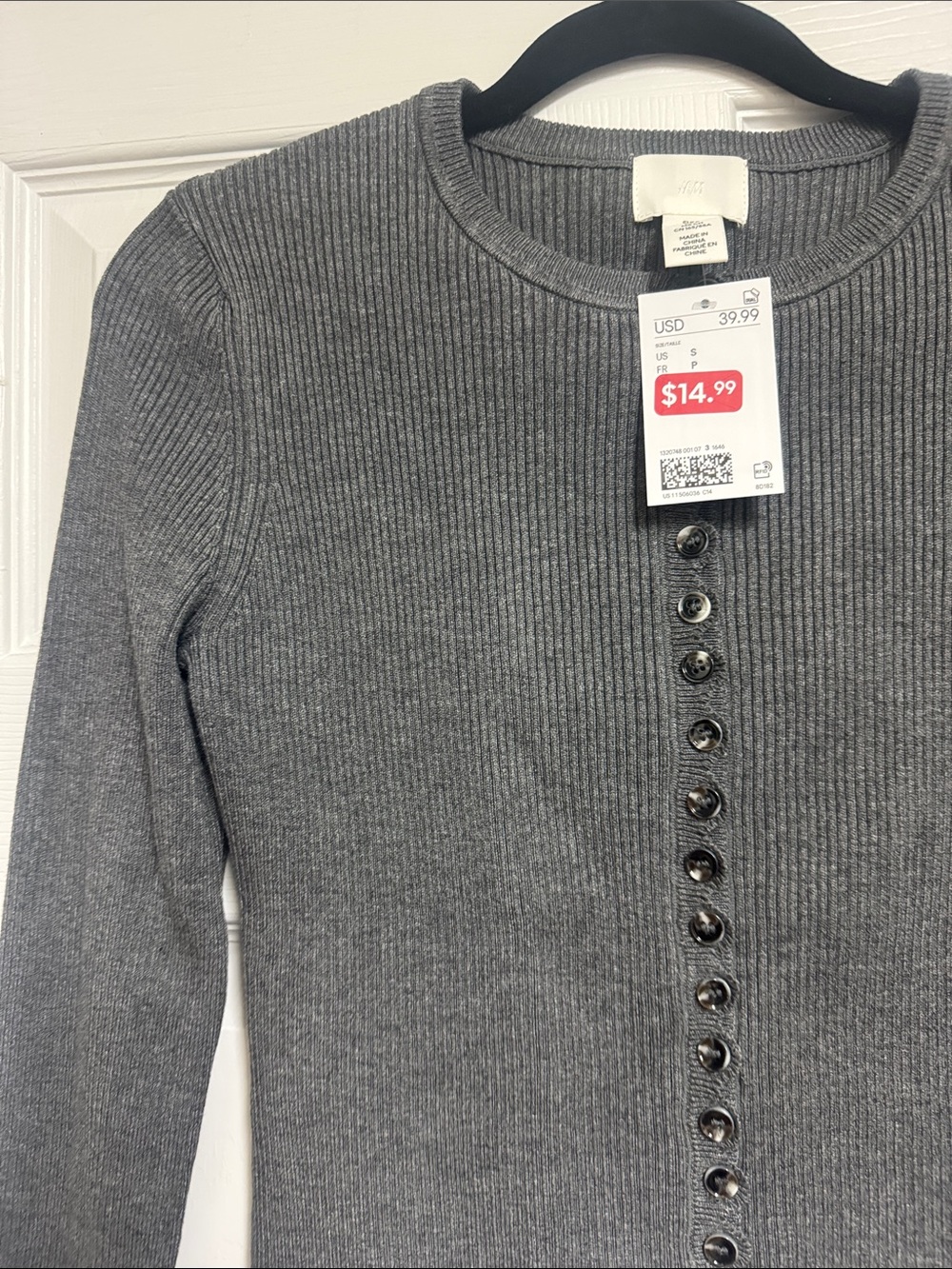 H&M Gray Ribbed Button-Front Cardigan - Picture 3 of 3